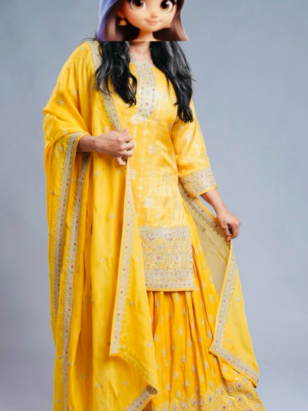 Elegant Yellow Embroidered Women's Lehengas Maxi with Matching Dupatta